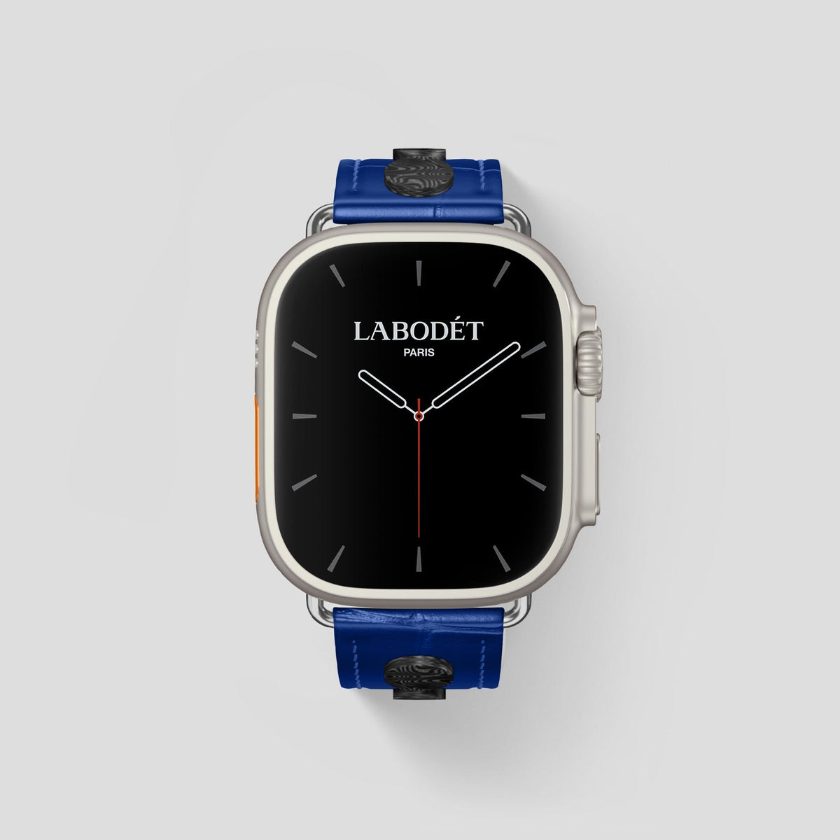 Royal Blue Apple Watch Ultra Classic Strap with Carbon Circlet Alligator with Steel Metal -2 | Royal-Blue-Steel