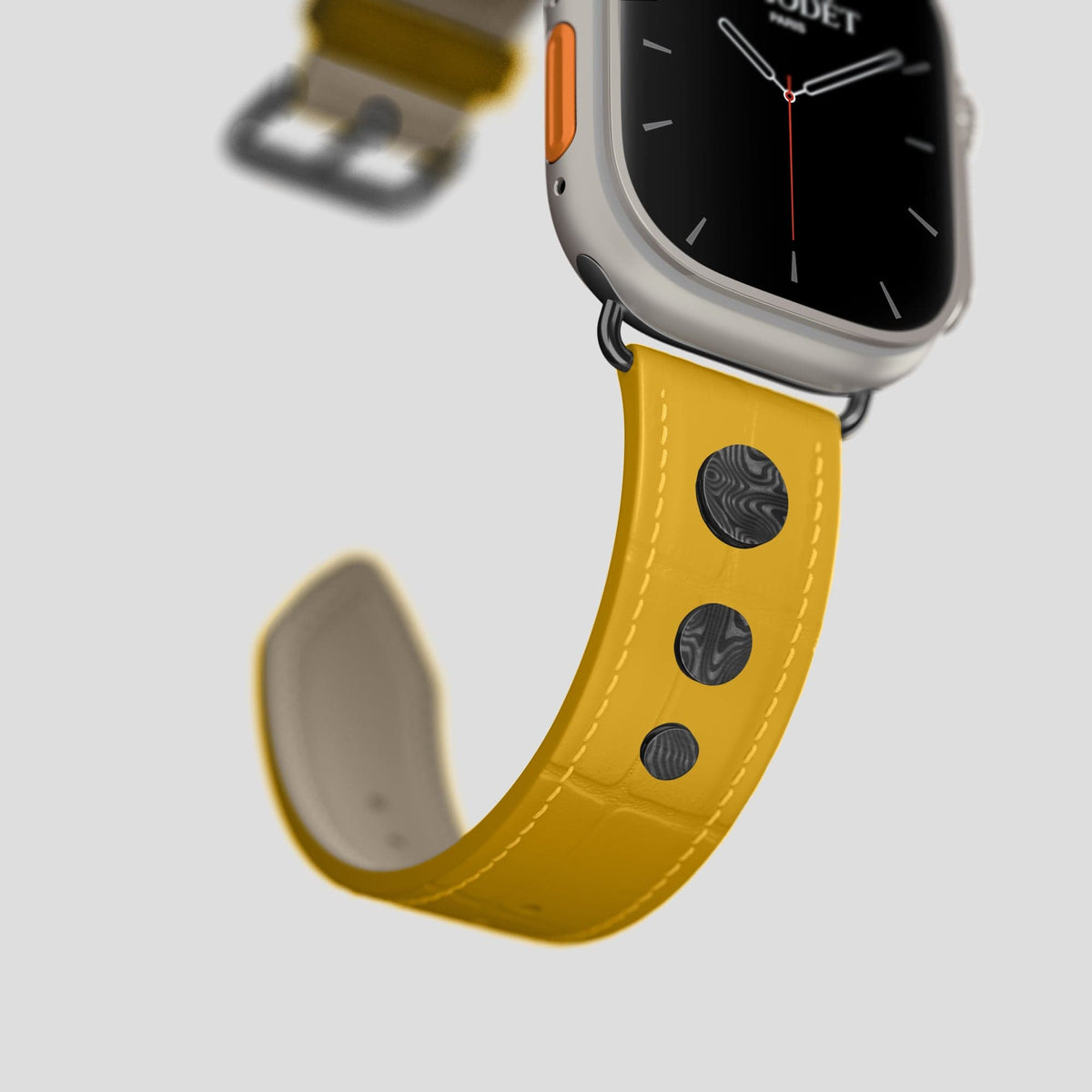 Yellow Apple Watch Ultra Classic Strap with Carbon Circlet Alligator with Black Metal -4 | Yellow-Black