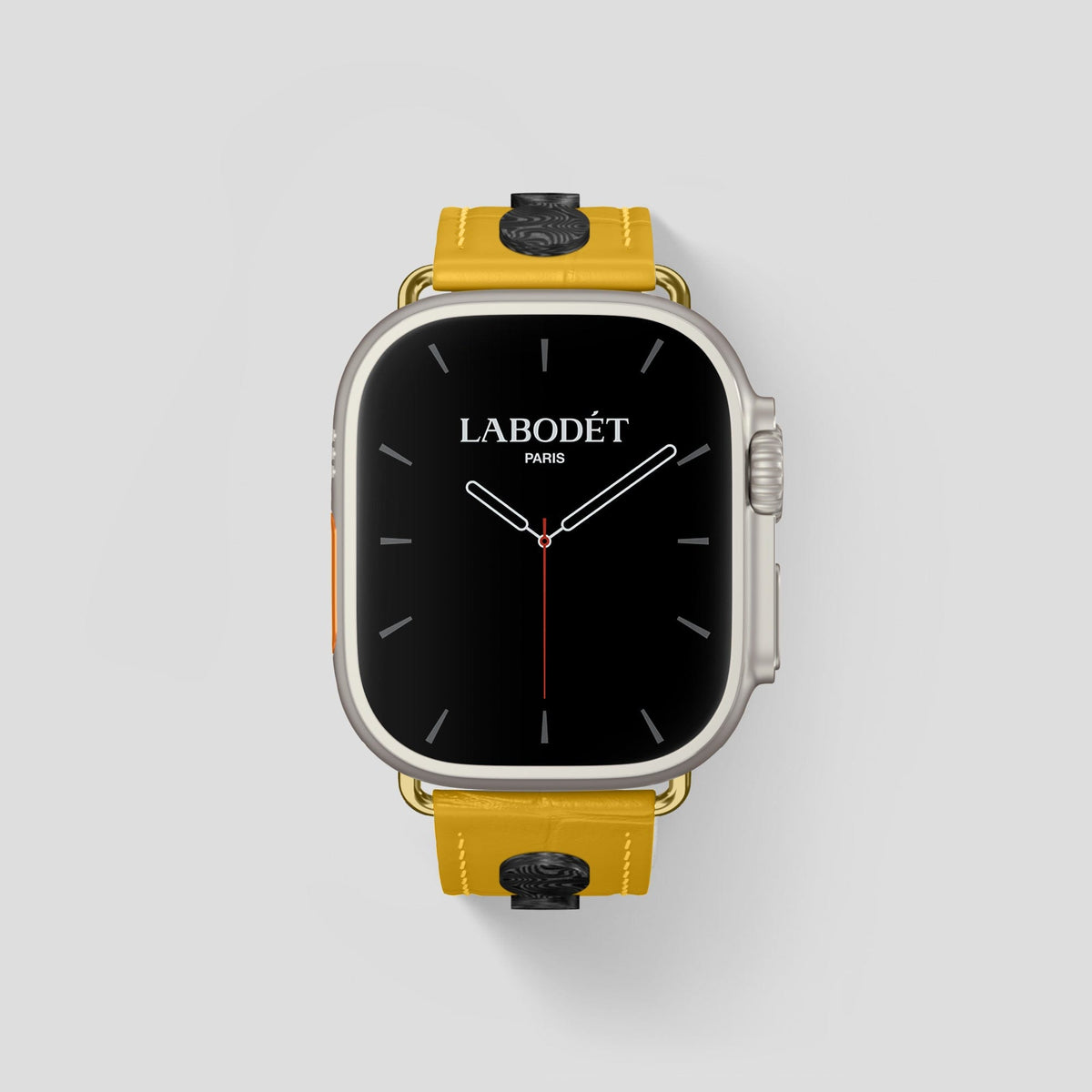Yellow Apple Watch Ultra Classic Strap with Carbon Circlet Alligator with Gold Metal -2 | Yellow-Gold