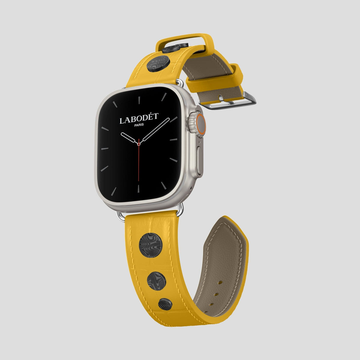 Yellow Apple Watch Ultra Classic Strap with Carbon Circlet Alligator with Steel Metal -1 | Yellow-Steel