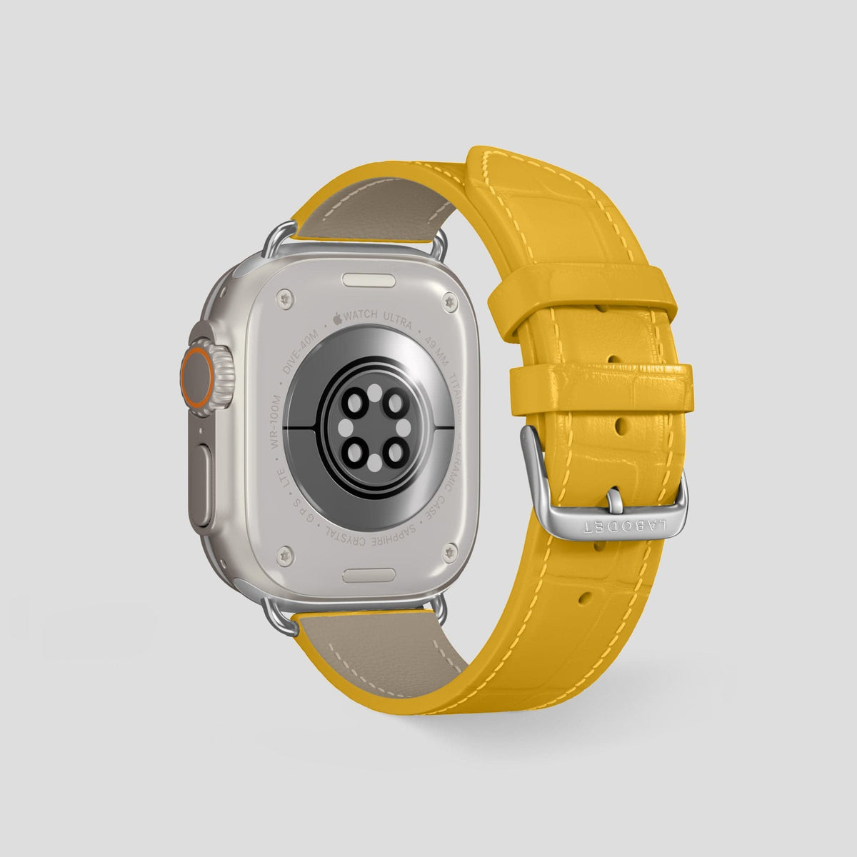 Yellow Apple Watch Ultra Classic Strap with Carbon Circlet Alligator with Steel Metal -3 | Yellow-Steel