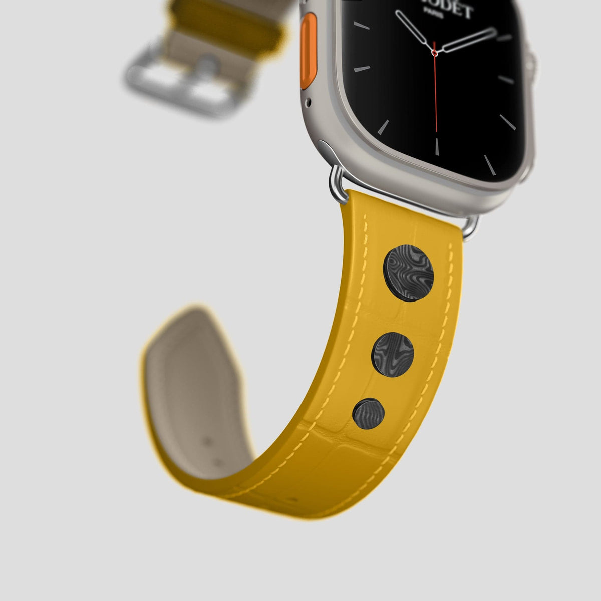 Yellow Apple Watch Ultra Classic Strap with Carbon Circlet Alligator with Steel Metal -4 | Yellow-Steel