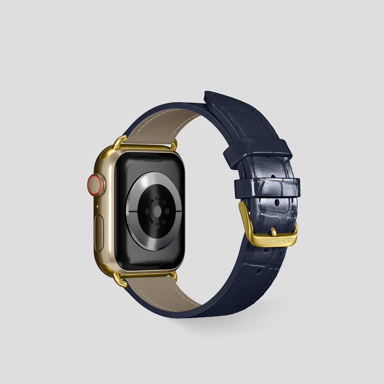 Navy Blue Apple Watch Strap Classic wCS 40mm Alligator with Gold Metal -3 | Navy-Blue-Gold