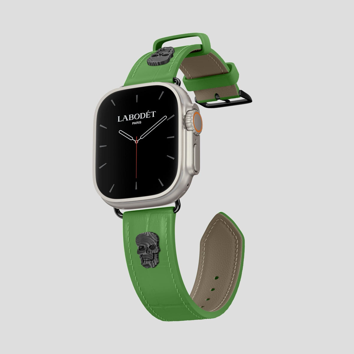 Apple-Green Apple Watch Ultra Classic Strap with Carbon Skull Alligator with Black Metal -1 | Apple-Green-Black