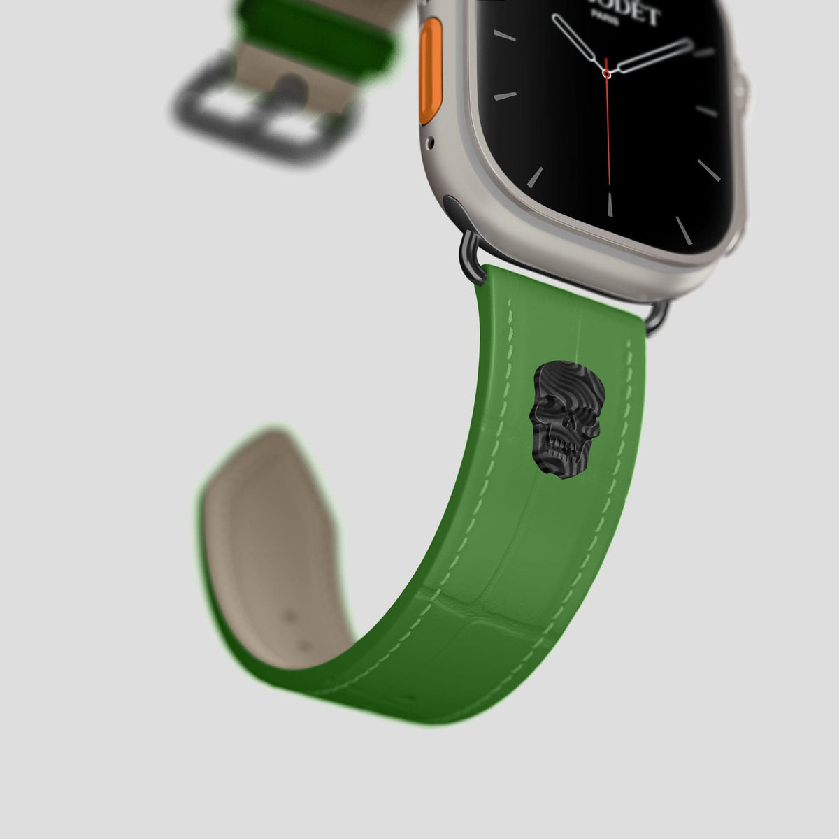 Apple-Green Apple Watch Ultra Classic Strap with Carbon Skull Alligator with Black Metal -4 | Apple-Green-Black