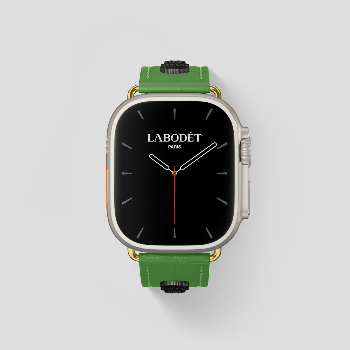 Apple-Green Apple Watch Ultra Classic Strap with Carbon Skull Alligator with Gold Metal -2 | Apple-Green-Gold