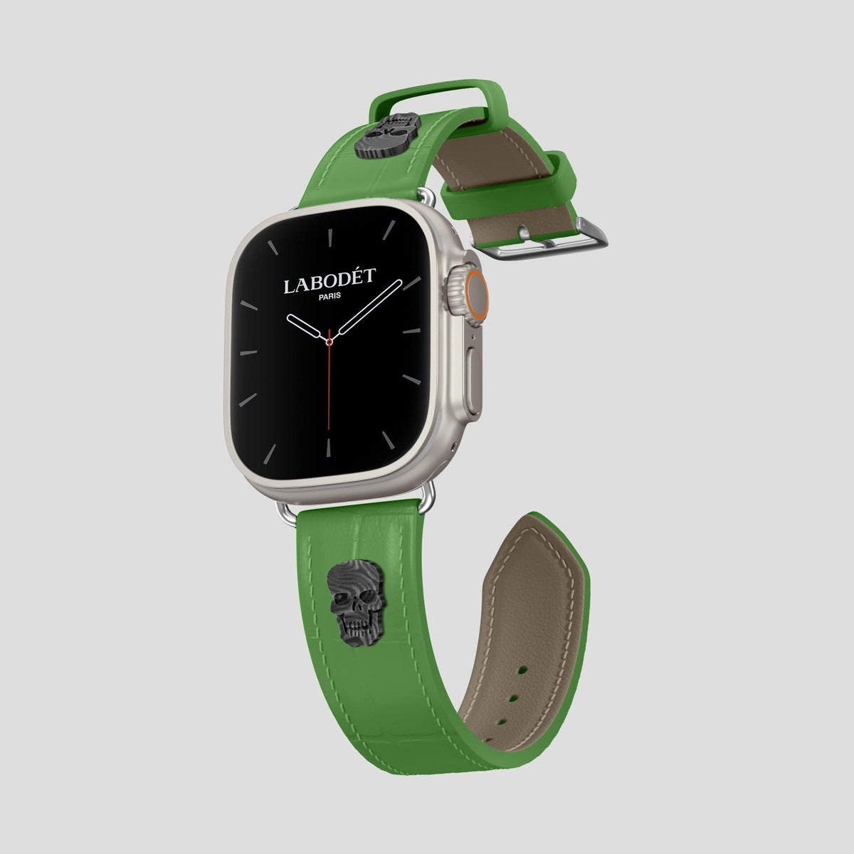 Apple-Green Apple Watch Ultra Classic Strap with Carbon Skull Alligator with Steel Metal -1 | Apple-Green-Steel