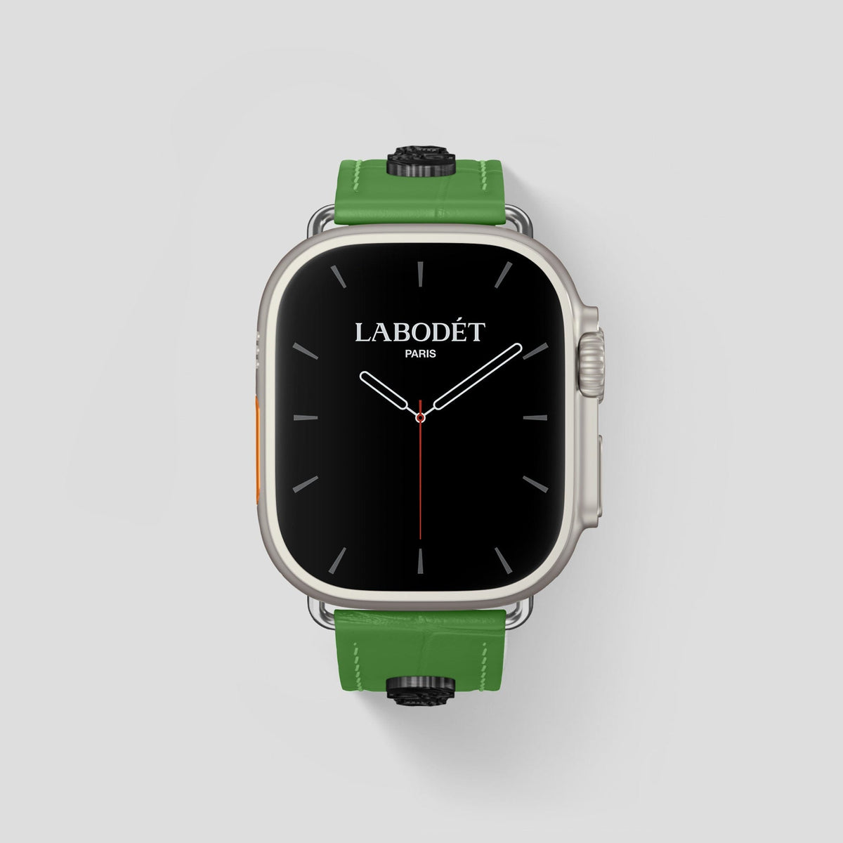 Apple-Green Apple Watch Ultra Classic Strap with Carbon Skull Alligator with Steel Metal -2 | Apple-Green-Steel