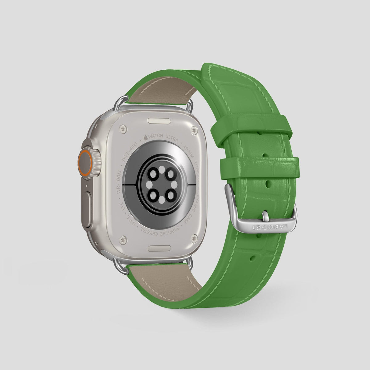 Apple-Green Apple Watch Ultra Classic Strap with Carbon Skull Alligator with Steel Metal -3 | Apple-Green-Steel