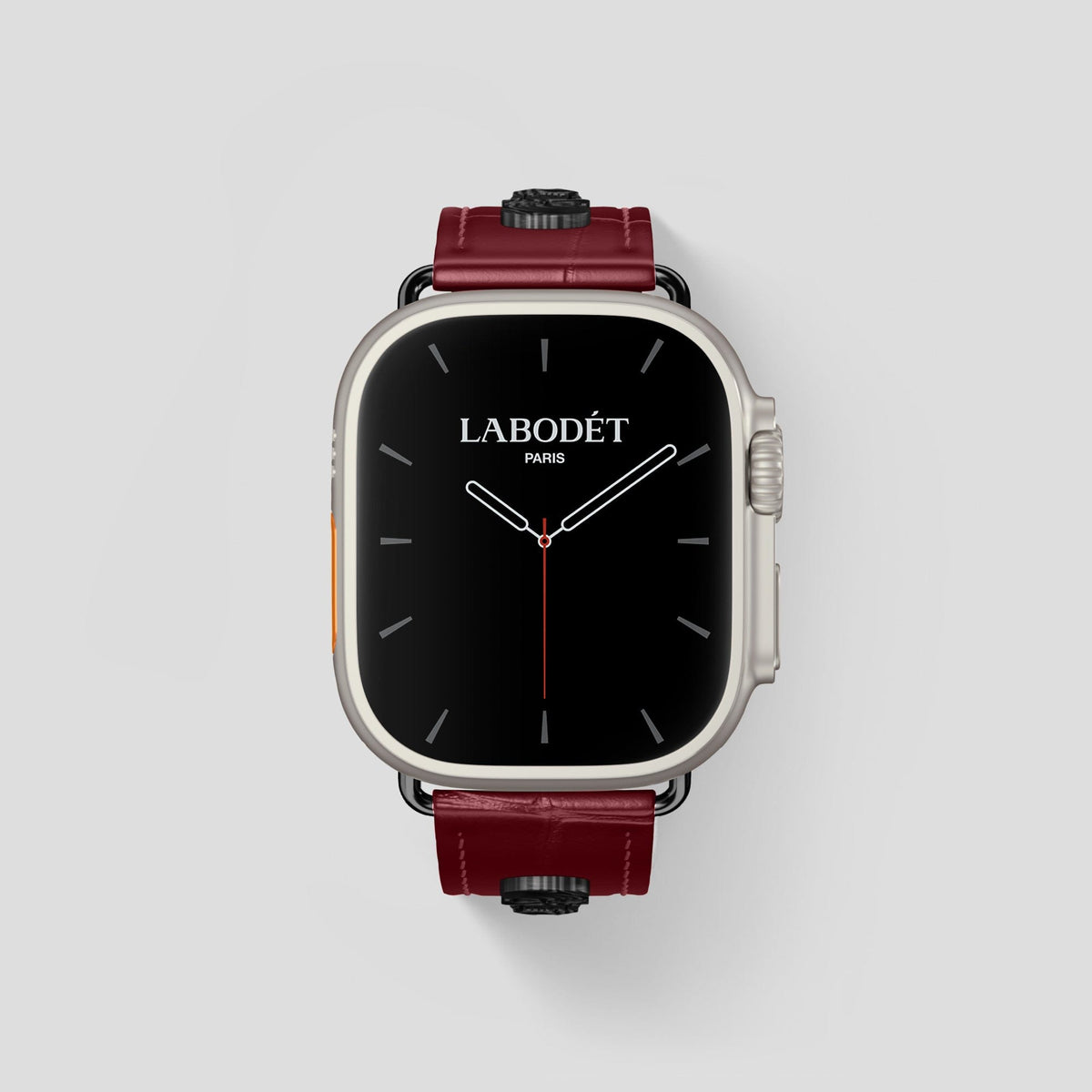 Burgundy Apple Watch Ultra Classic Strap with Carbon Skull Alligator with Black Metal -2 | Burgundy-Black