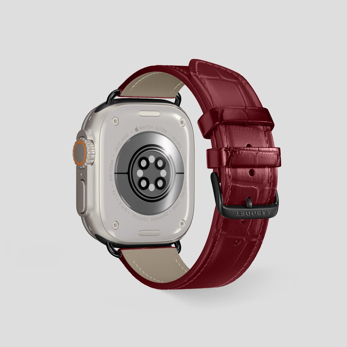 Burgundy Apple Watch Ultra Classic Strap with Carbon Skull Alligator with Black Metal -3 | Burgundy-Black