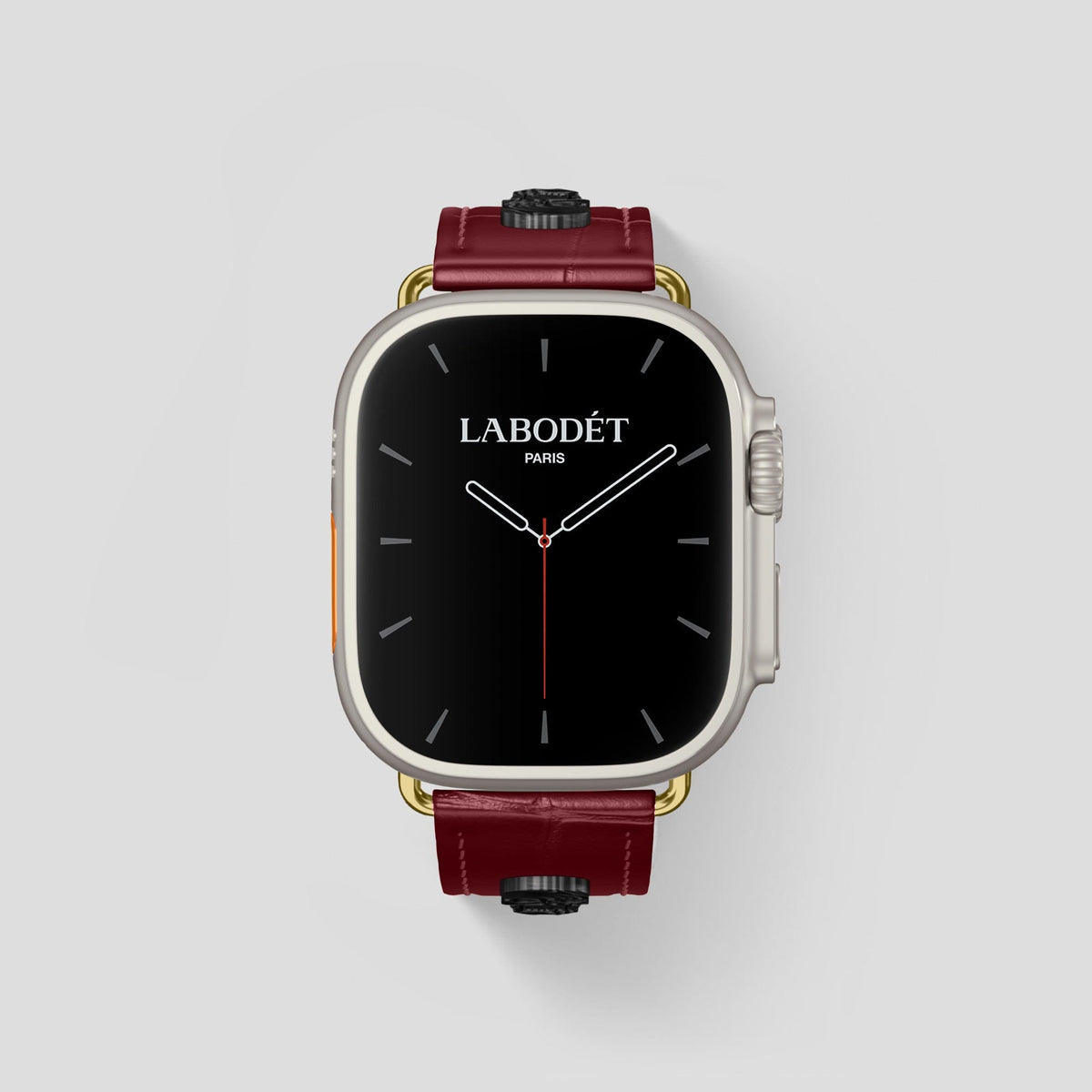 Burgundy Apple Watch Ultra Classic Strap with Carbon Skull Alligator with Gold Metal -2 | Burgundy-Gold