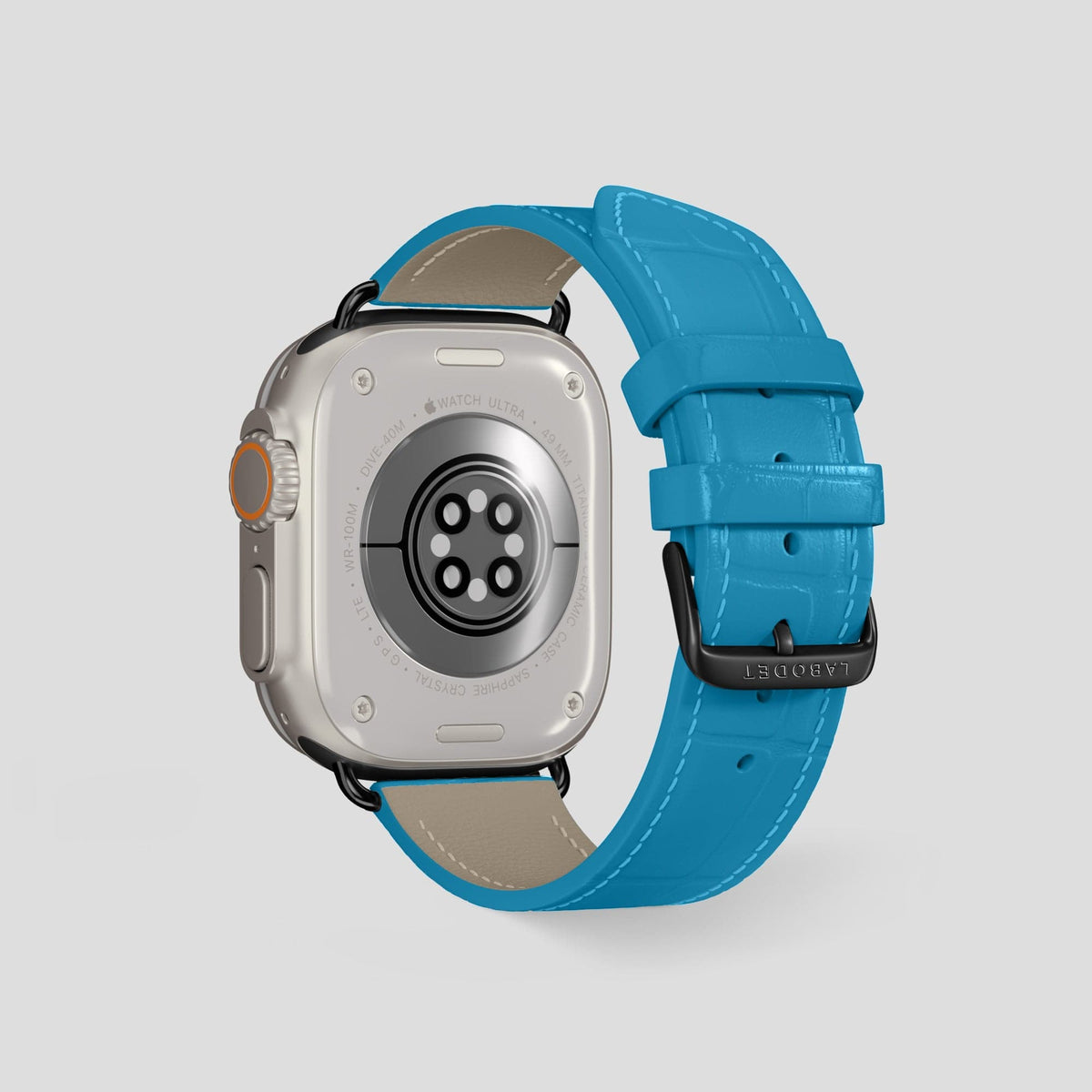 Curaçao-Blue Apple Watch Ultra Classic Strap with Carbon Skull Alligator with Black Metal -3 | Curaçao-Blue-Black