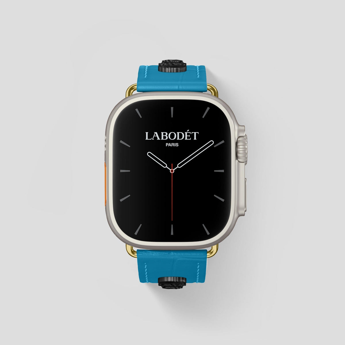 Curaçao-Blue Apple Watch Ultra Classic Strap with Carbon Skull Alligator with Gold Metal -2 | Curaçao-Blue-Gold