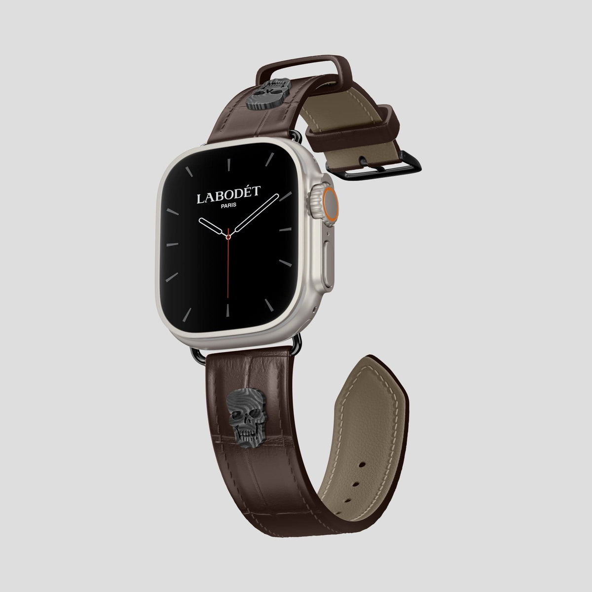Dark Brown Apple Watch Ultra Classic Strap with Carbon Skull Alligator with Black Metal -1 | Dark-Brown-Black