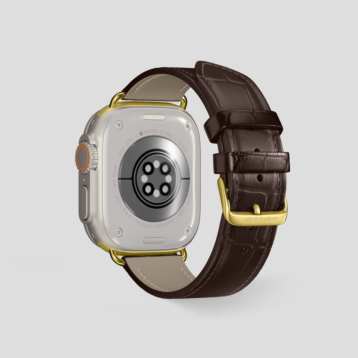 Dark Brown Apple Watch Ultra Classic Strap with Carbon Skull Alligator with Gold Metal -3 | Dark-Brown-Gold