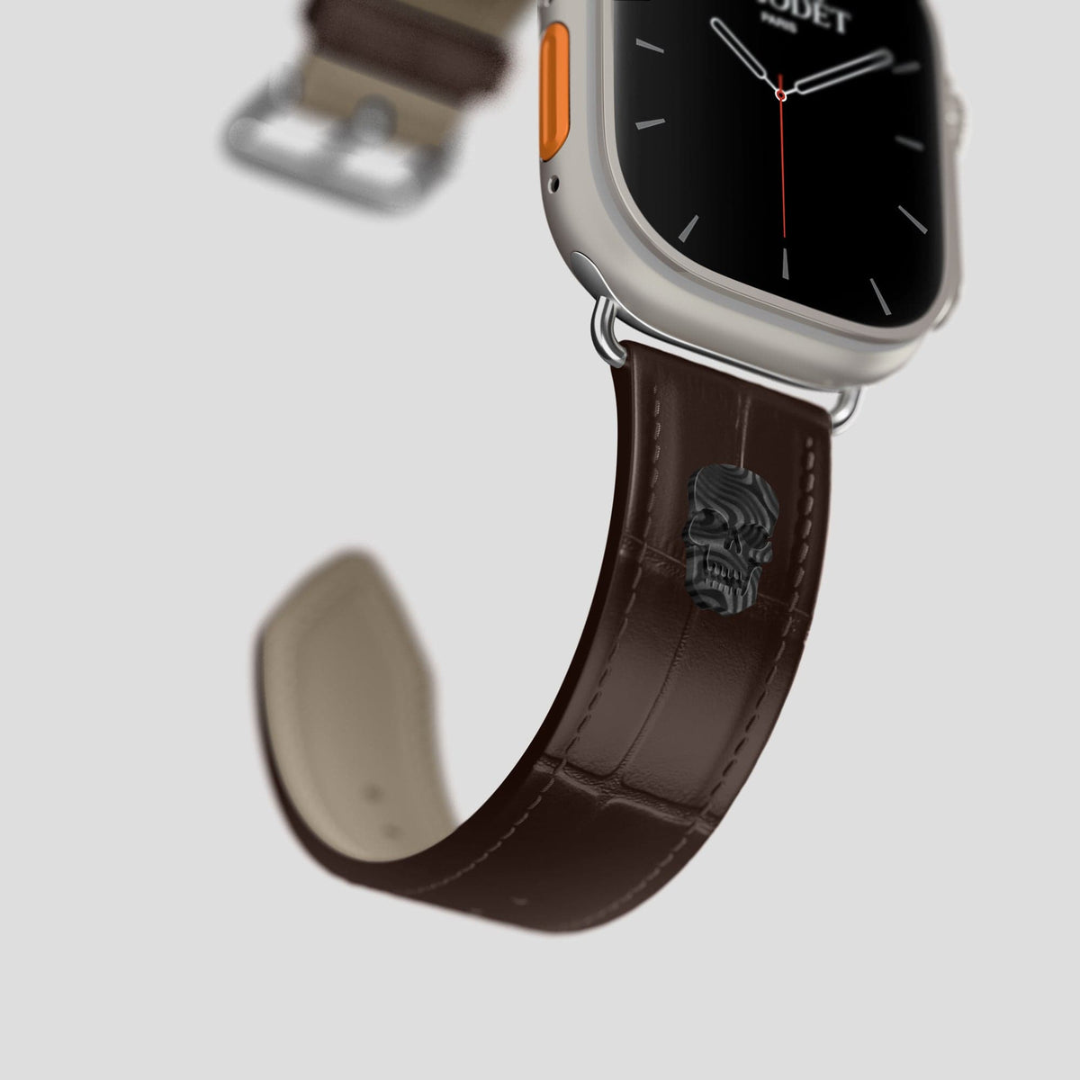 Dark Brown Apple Watch Ultra Classic Strap with Carbon Skull Alligator with Steel Metal -4 | Dark-Brown-Steel