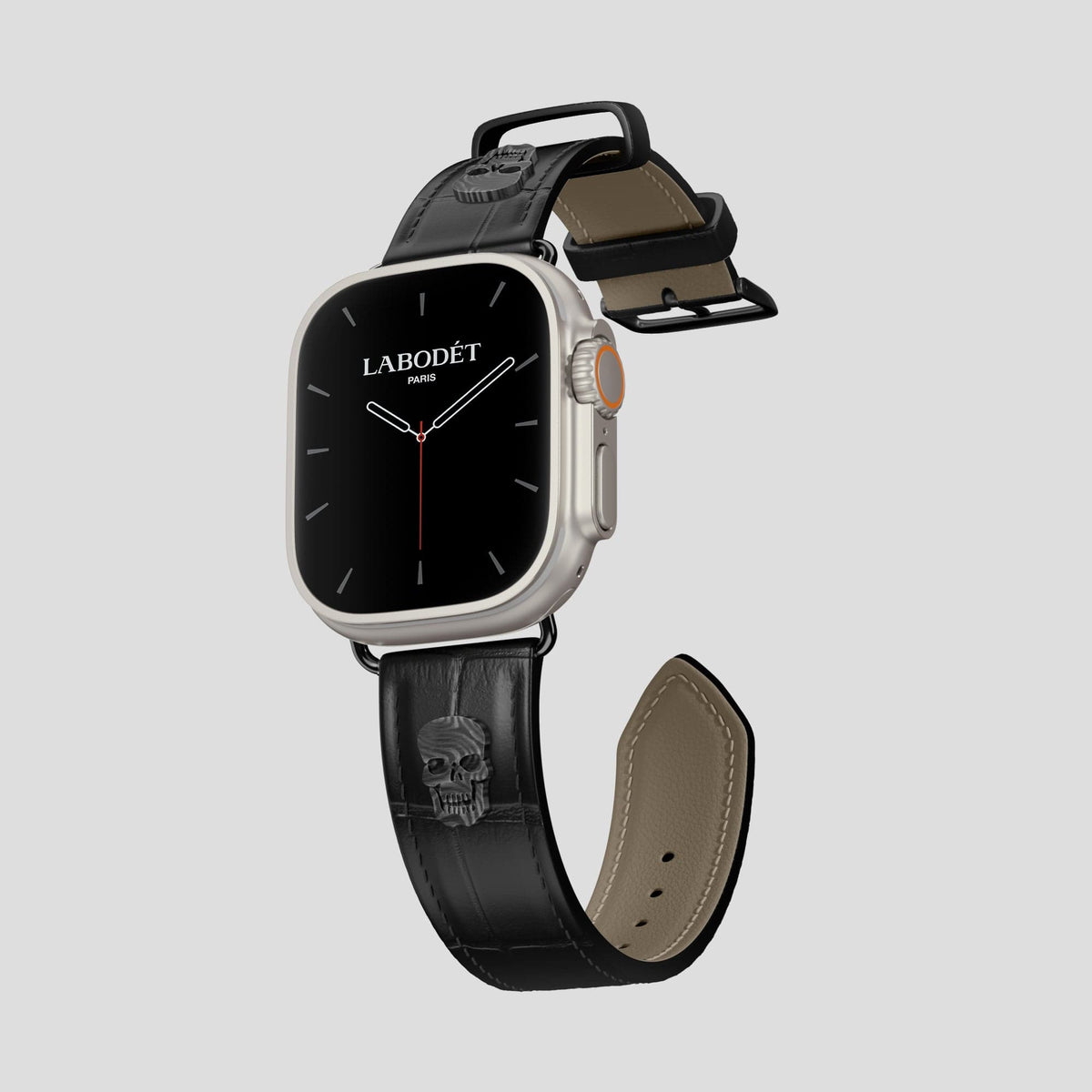 Black Apple Watch Ultra Classic Strap with Carbon Skull Alligator with Black Metal -1 | Black-Black
