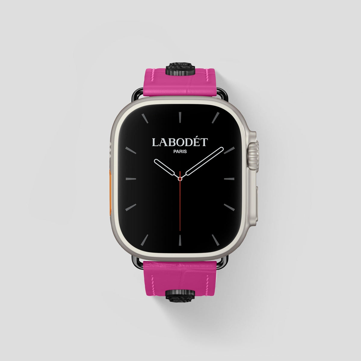 Fuchsia Apple Watch Ultra Classic Strap with Carbon Skull Alligator with Black Metal -2 | Fuchsia-Black