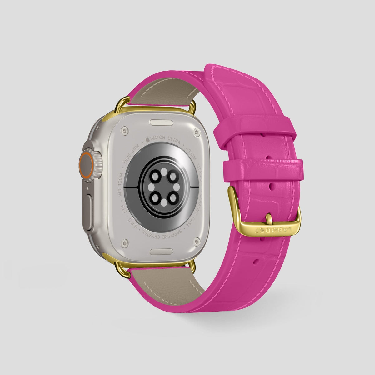 Fuchsia Apple Watch Ultra Classic Strap with Carbon Skull Alligator with Gold Metal -3 | Fuchsia-Gold