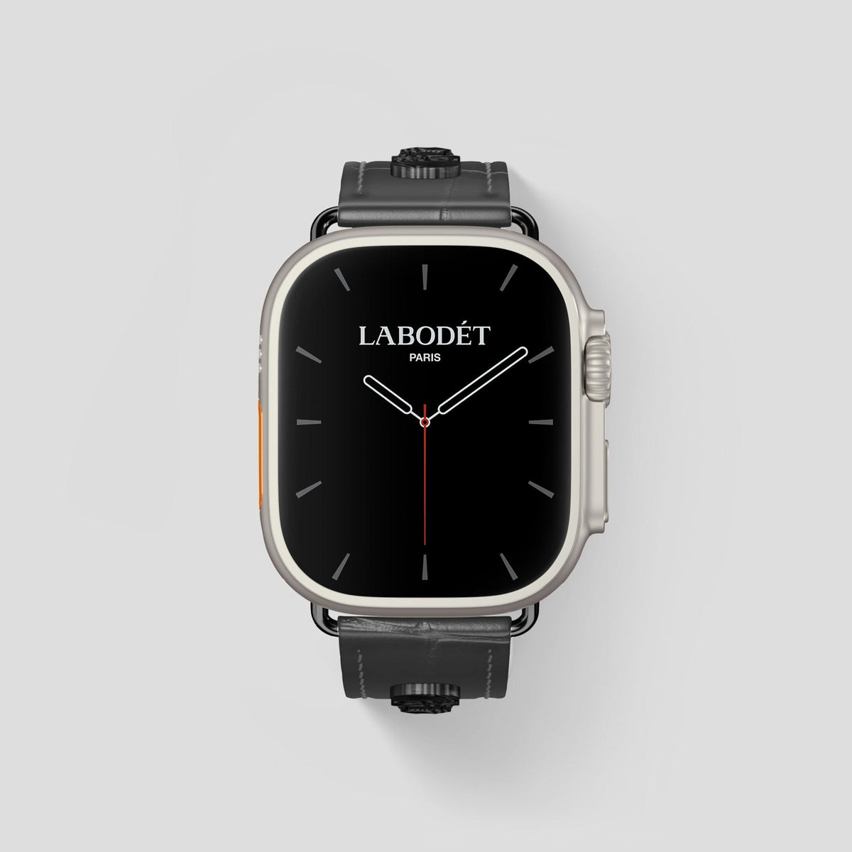 Grey Apple Watch Ultra Classic Strap with Carbon Skull Alligator with Black Metal -2 | Grey-Black