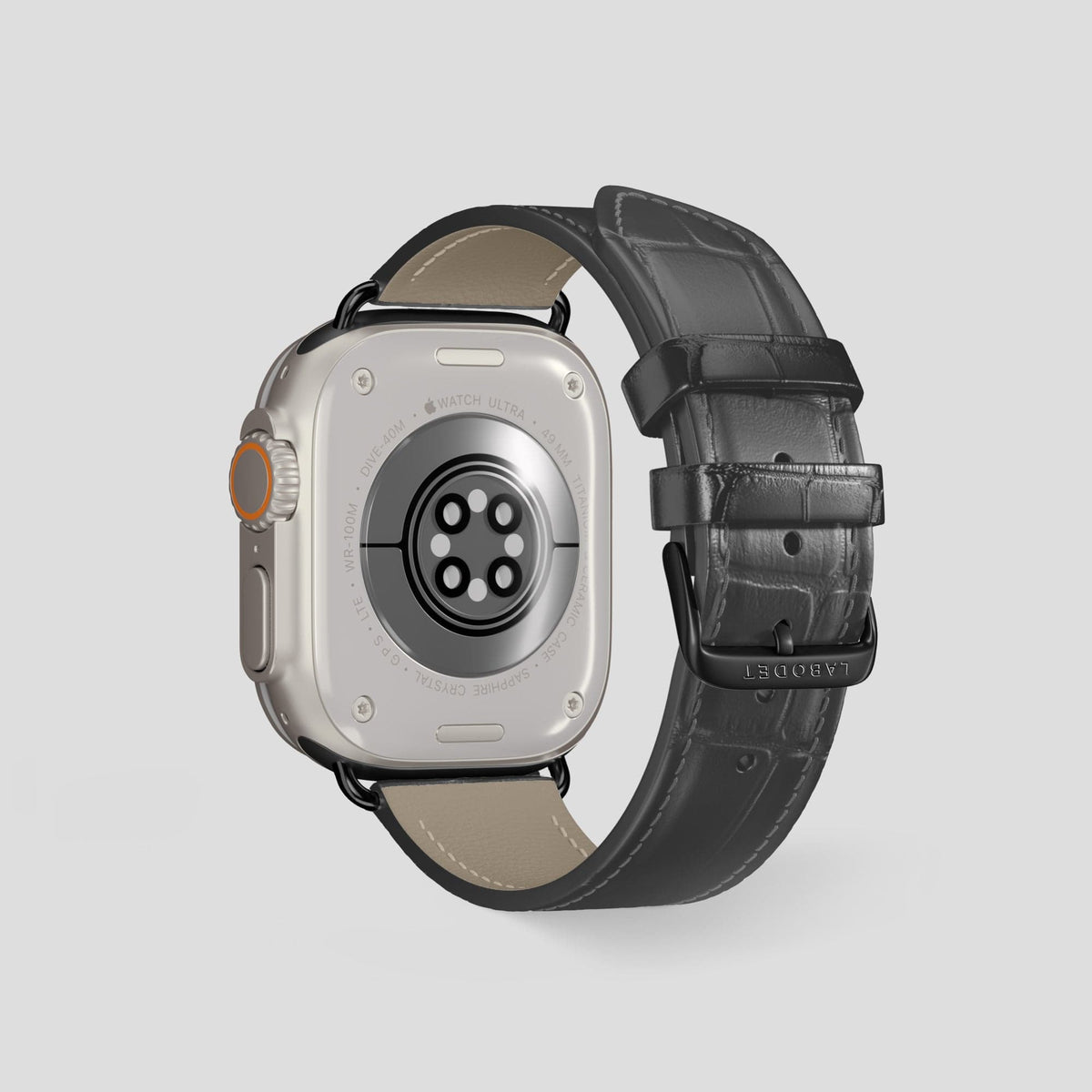 Grey Apple Watch Ultra Classic Strap with Carbon Skull Alligator with Black Metal -3 | Grey-Black