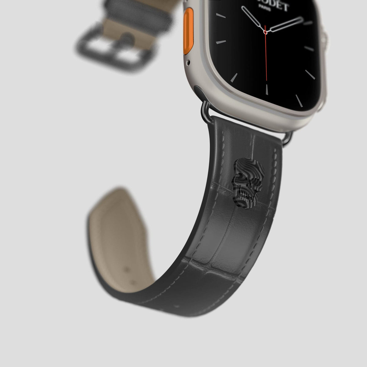 Grey Apple Watch Ultra Classic Strap with Carbon Skull Alligator with Black Metal -4 | Grey-Black