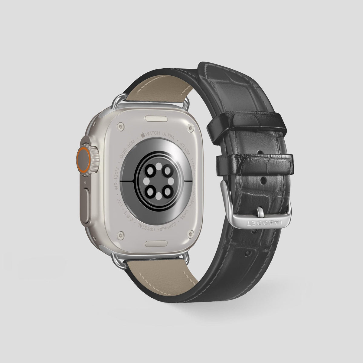 Grey Apple Watch Ultra Classic Strap with Carbon Skull Alligator with Steel Metal -3 | Grey-Steel