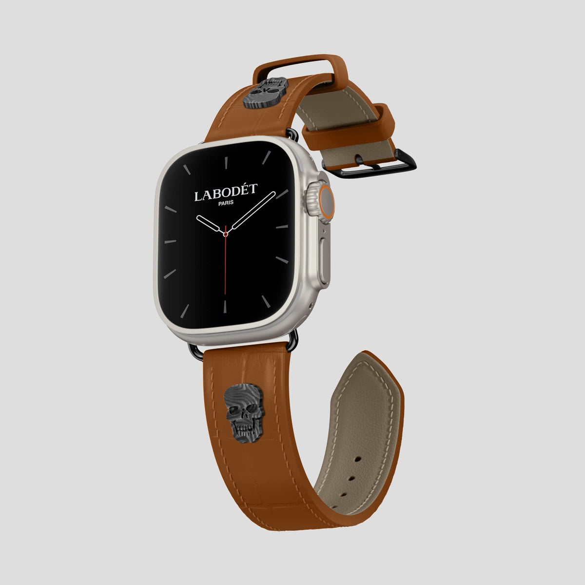 Honey Apple Watch Ultra Classic Strap with Carbon Skull Alligator with Black Metal -1 | Honey-Black