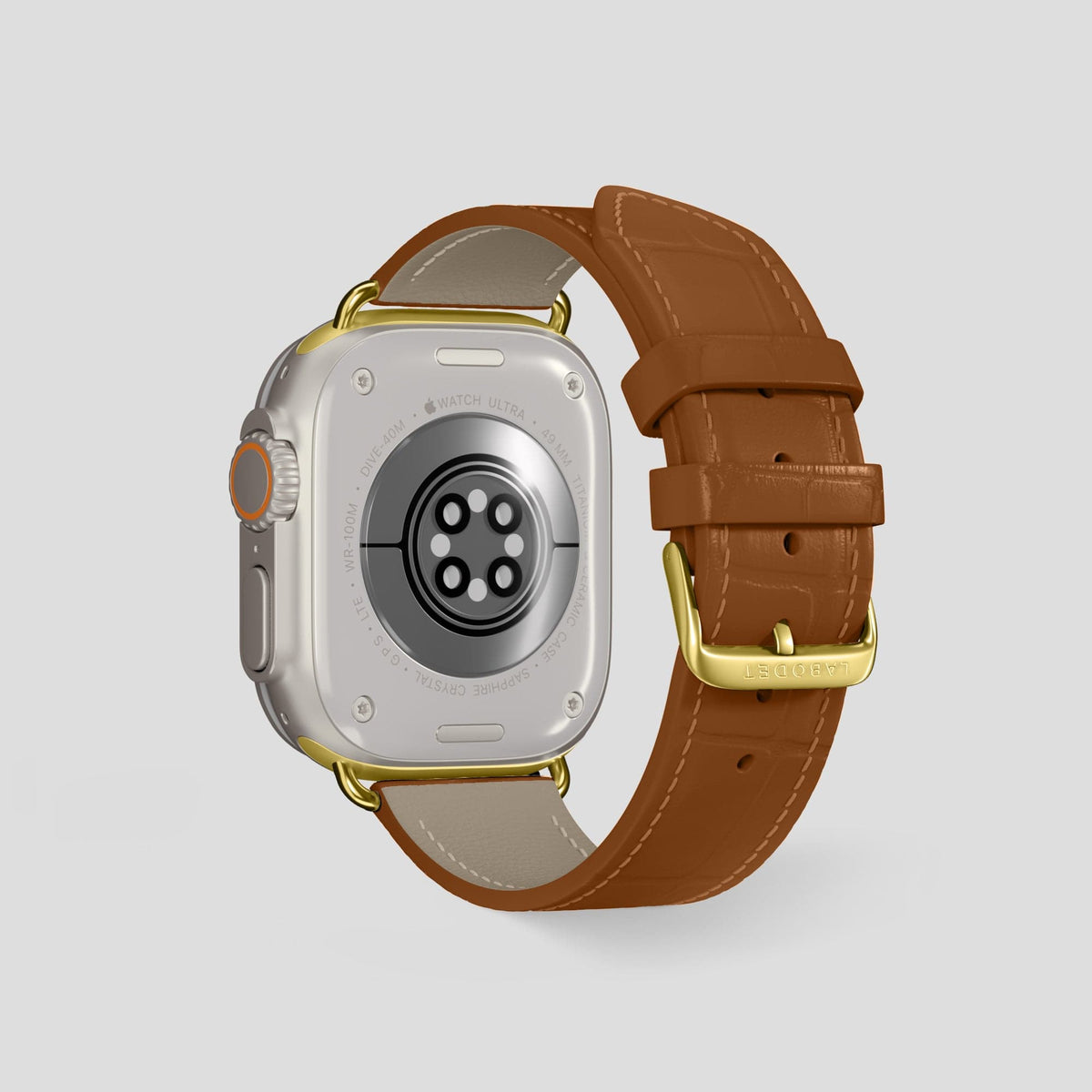Honey Apple Watch Ultra Classic Strap with Carbon Skull Alligator with Gold Metal -3 | Honey-Gold