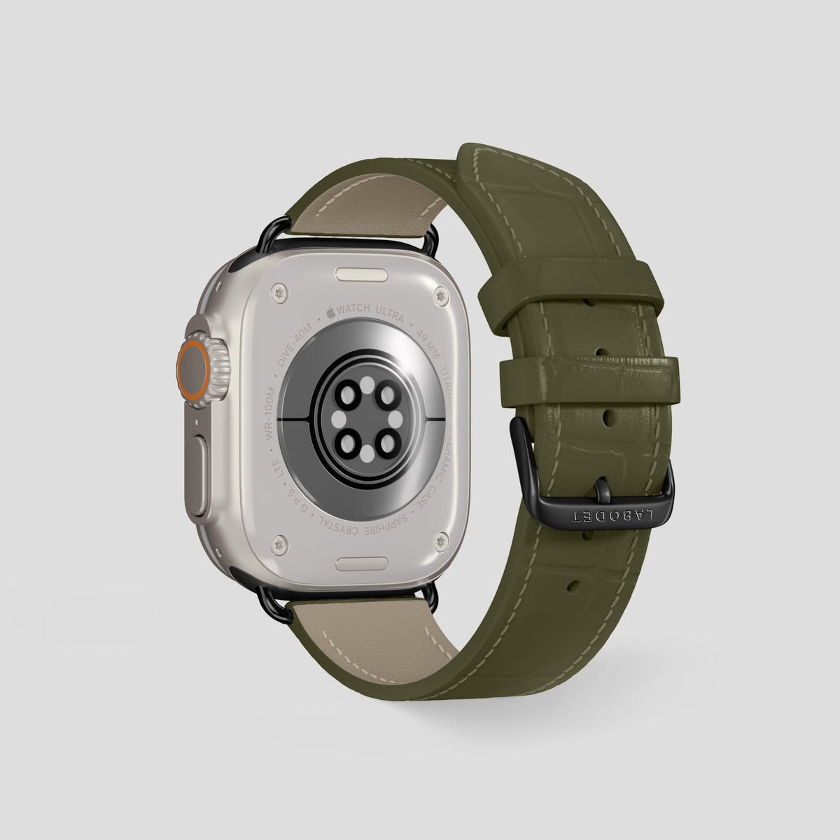Kaki-Green Apple Watch Ultra Classic Strap with Carbon Skull Alligator with Black Metal -3 | Kaki-Green-Black
