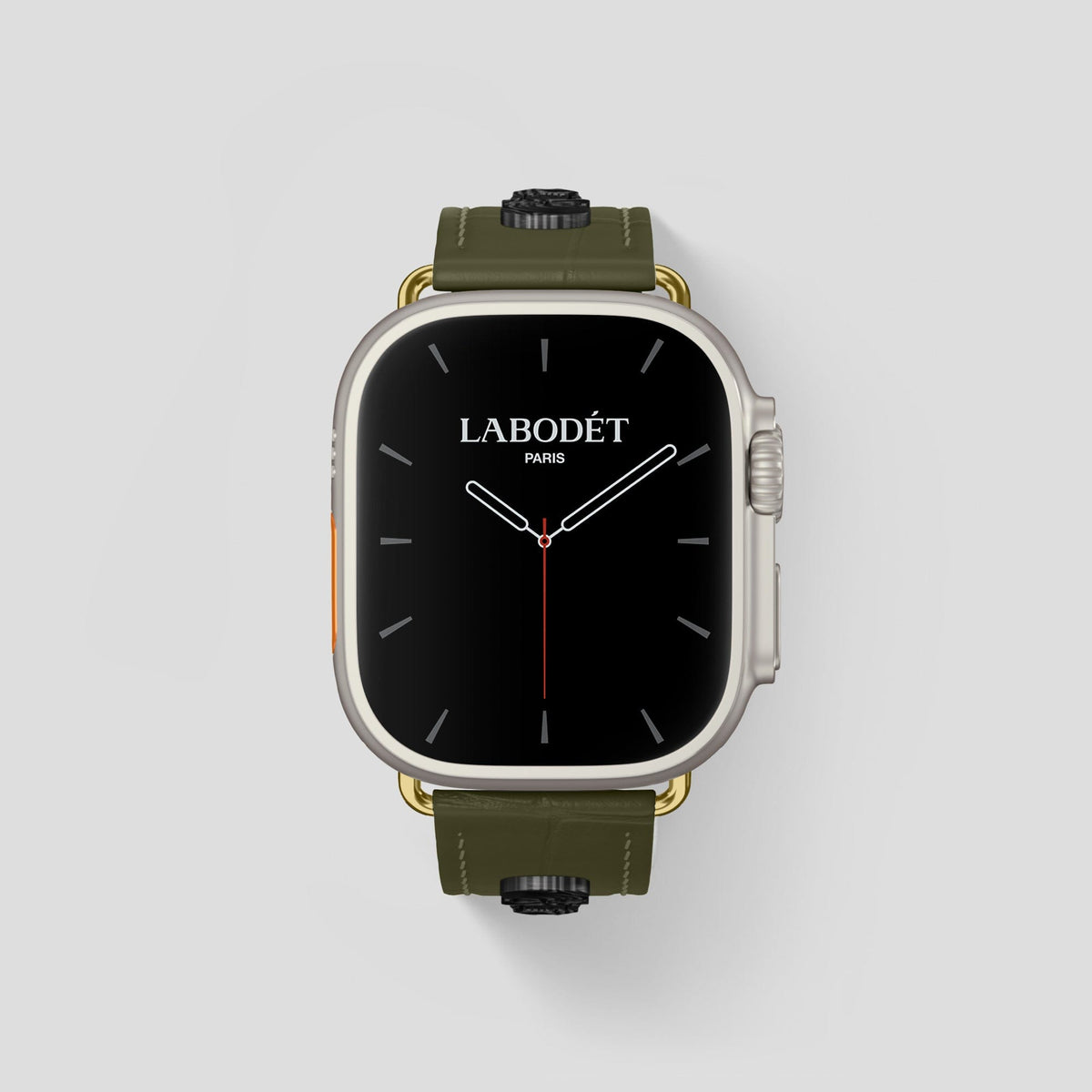 Kaki-Green Apple Watch Ultra Classic Strap with Carbon Skull Alligator with Gold Metal -2 | Kaki-Green-Gold