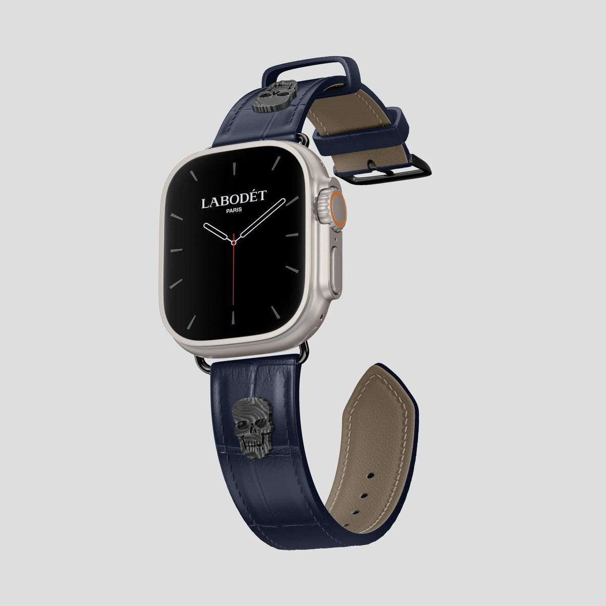 Navy Blue Apple Watch Ultra Classic Strap with Carbon Skull Alligator with Black Metal -1 | Navy-Blue-Black