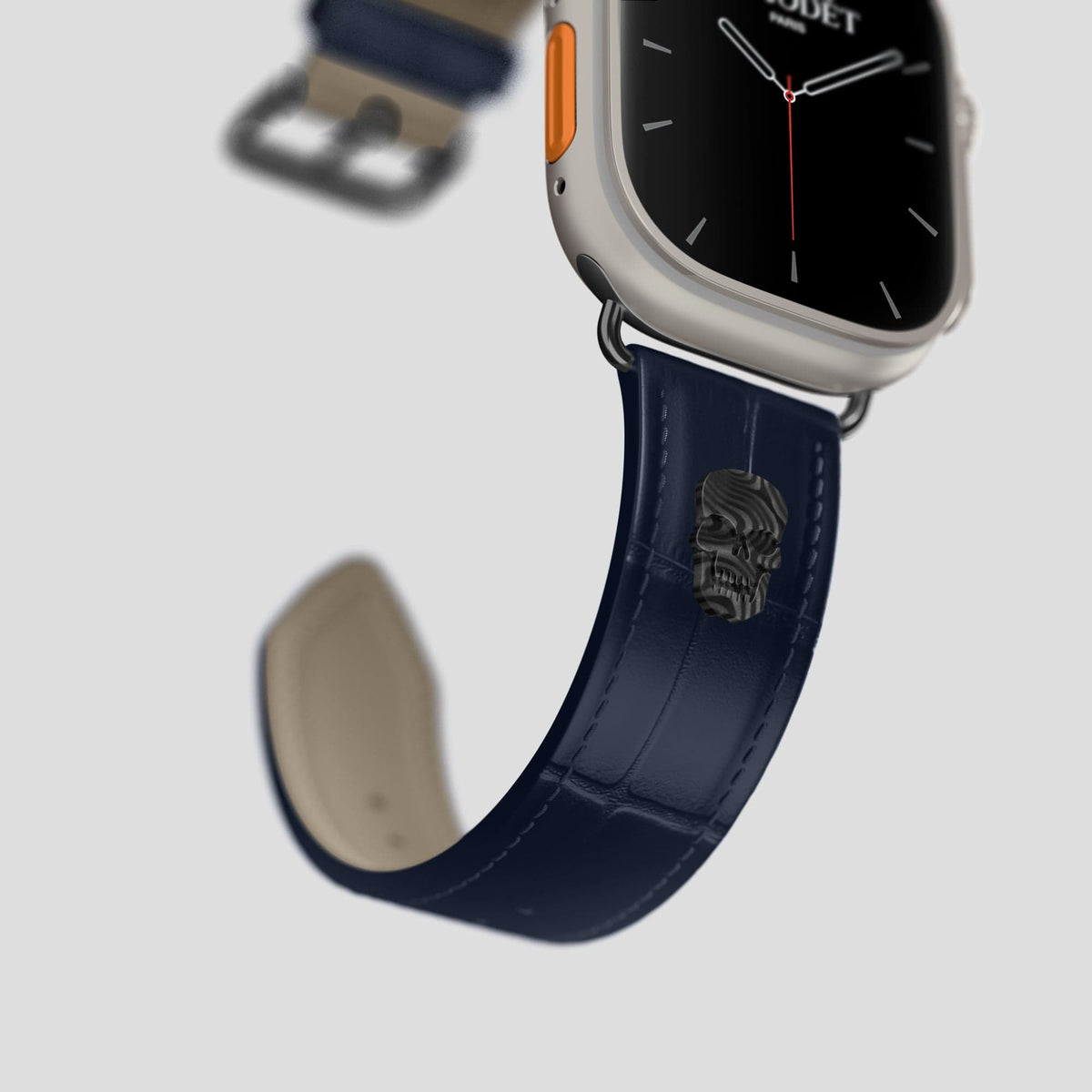 Navy Blue Apple Watch Ultra Classic Strap with Carbon Skull Alligator with Black Metal -4 | Navy-Blue-Black