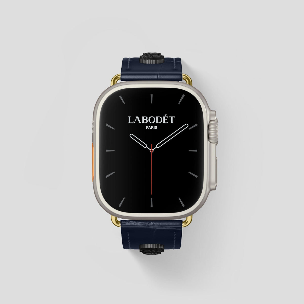Navy Blue Apple Watch Ultra Classic Strap with Carbon Skull Alligator with Gold Metal -2 | Navy-Blue-Gold