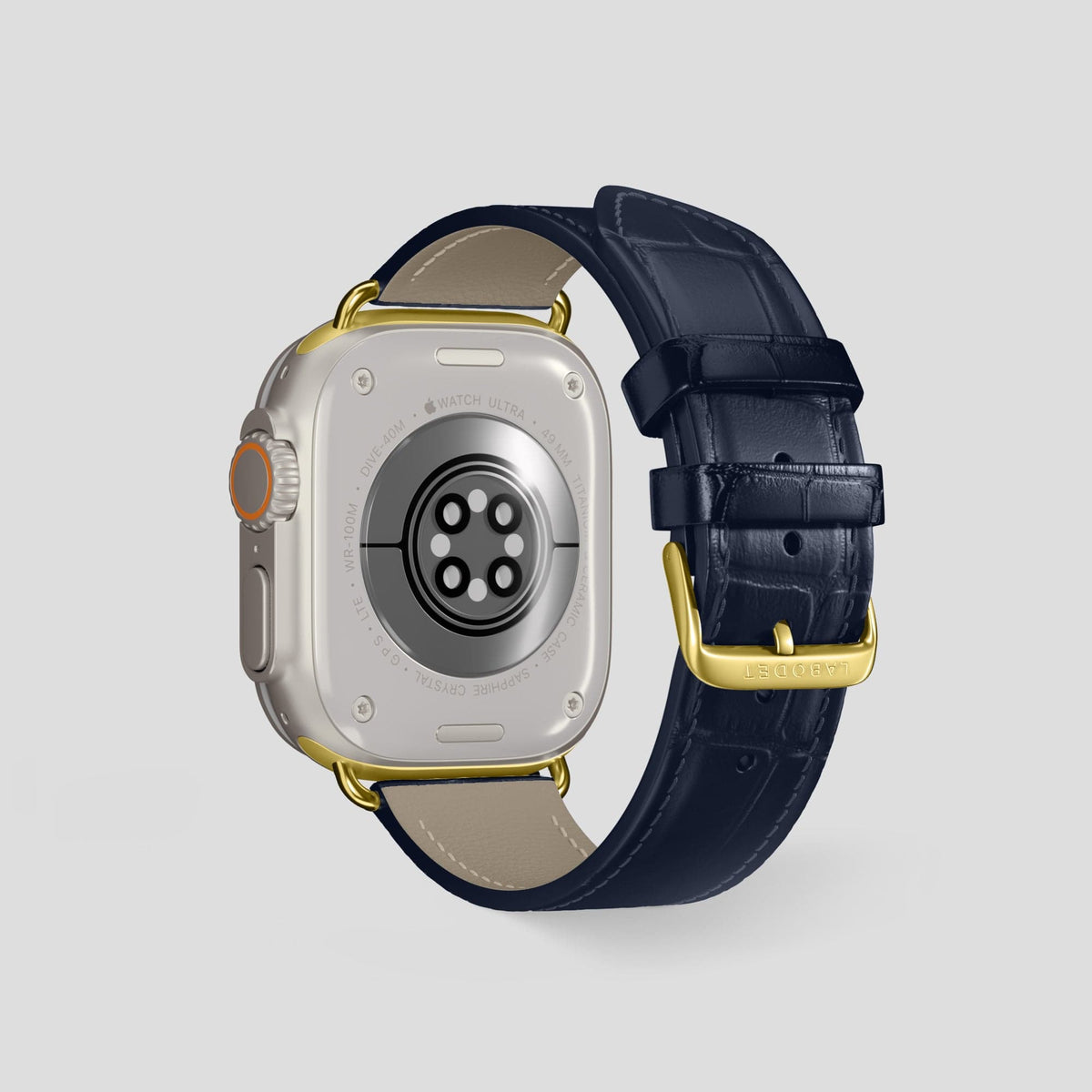 Navy Blue Apple Watch Ultra Classic Strap with Carbon Skull Alligator with Gold Metal -3 | Navy-Blue-Gold