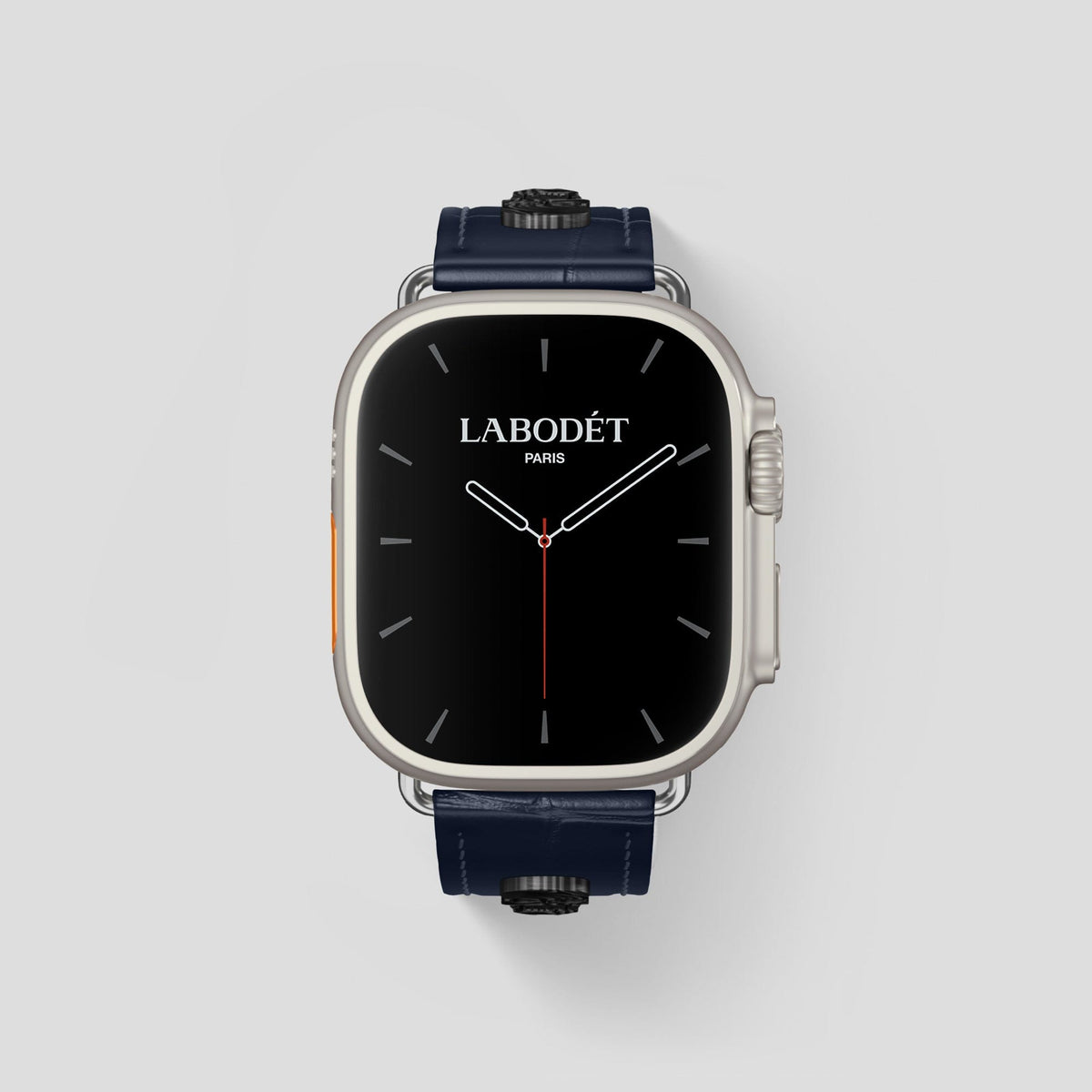 Navy Blue Apple Watch Ultra Classic Strap with Carbon Skull Alligator with Steel Metal -2 | Navy-Blue-Steel
