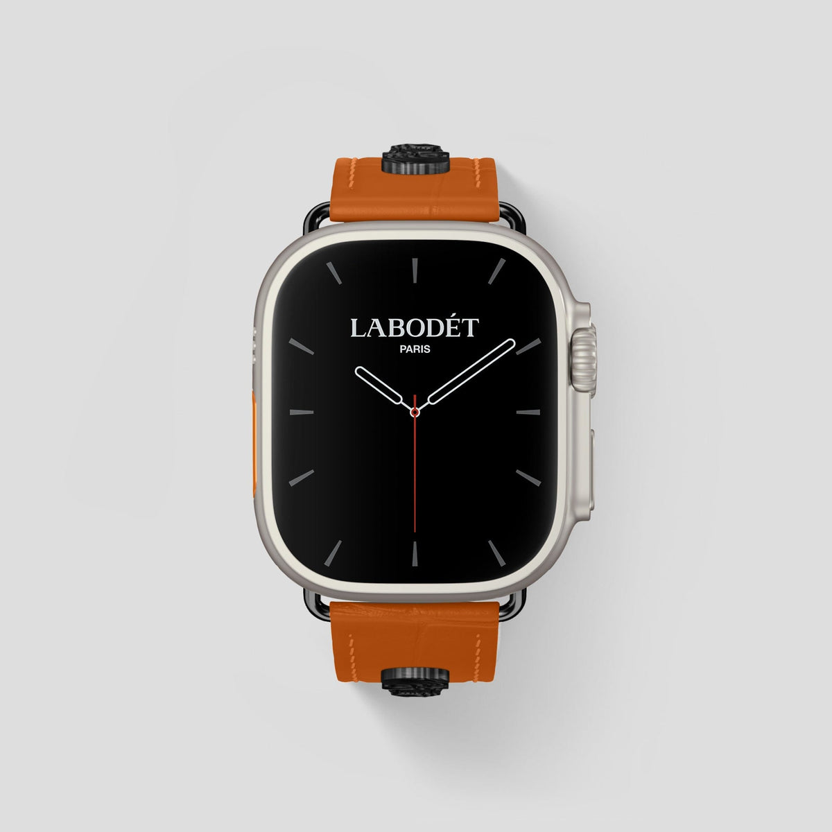 Orange Apple Watch Ultra Classic Strap with Carbon Skull Alligator with Black Metal -2 | Orange-Black