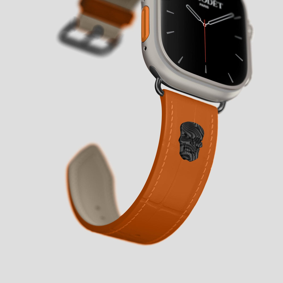 Orange Apple Watch Ultra Classic Strap with Carbon Skull Alligator with Black Metal -4 | Orange-Black