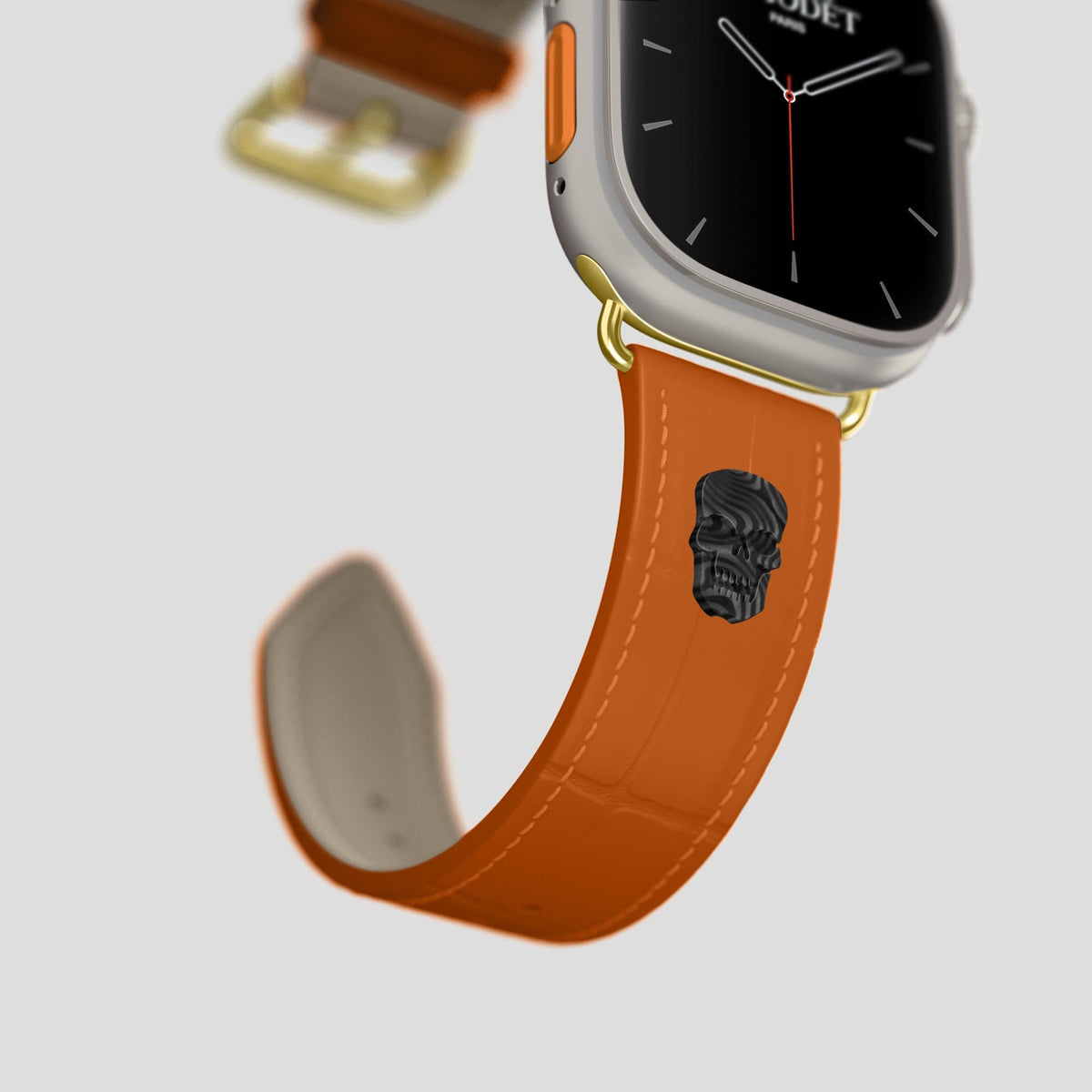 Orange Apple Watch Ultra Classic Strap with Carbon Skull Alligator with Gold Metal -4 | Orange-Gold