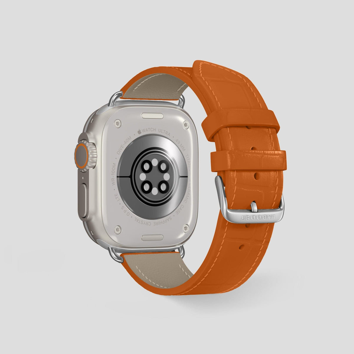 Orange Apple Watch Ultra Classic Strap with Carbon Skull Alligator with Steel Metal -3 | Orange-Steel