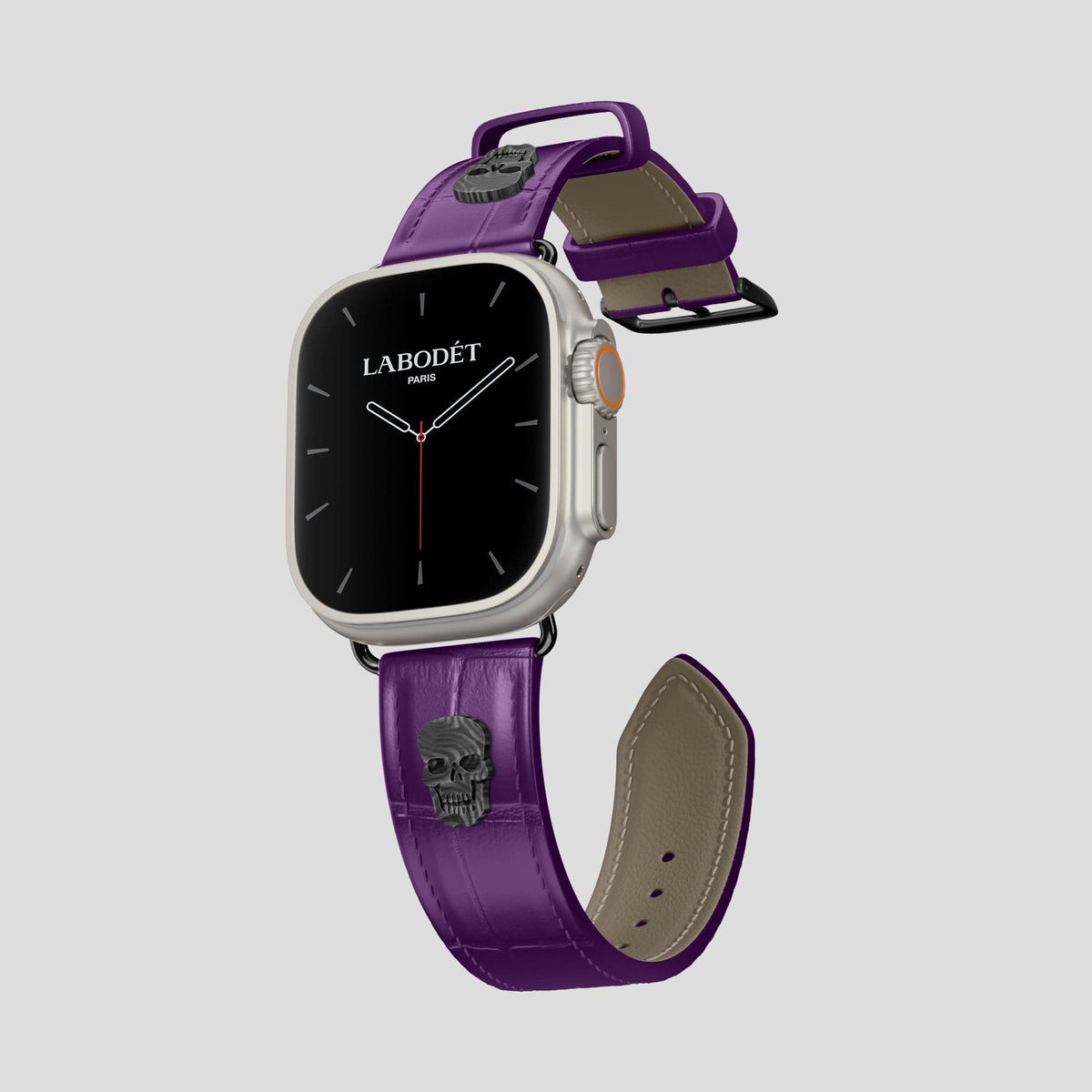 Purple Apple Watch Ultra Classic Strap with Carbon Skull Alligator with Black Metal -1 | Purple-Black