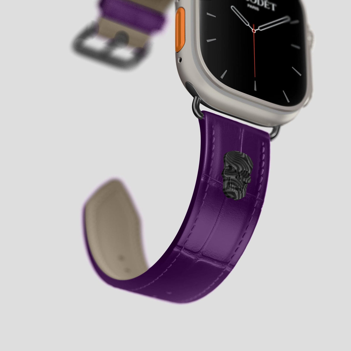 Purple Apple Watch Ultra Classic Strap with Carbon Skull Alligator with Black Metal -4 | Purple-Black