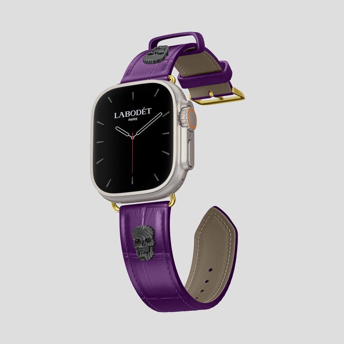 Purple Apple Watch Ultra Classic Strap with Carbon Skull Alligator with Gold Metal -1 | Purple-Gold