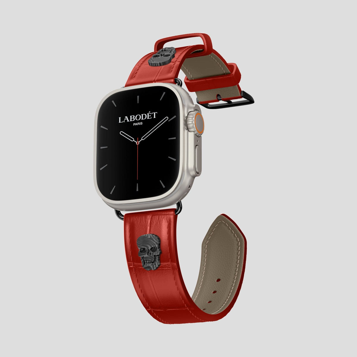 Red Apple Watch Ultra Classic Strap with Carbon Skull Alligator with Black Metal -1 | Red-Black