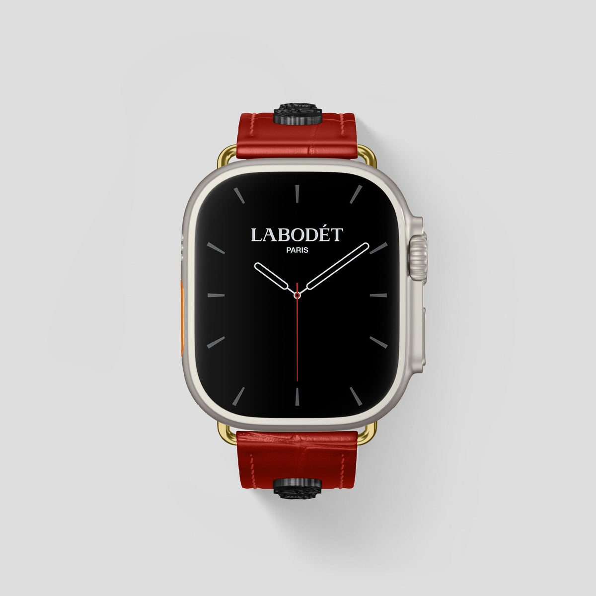 Red Apple Watch Ultra Classic Strap with Carbon Skull Alligator with Gold Metal -2 | Red-Gold