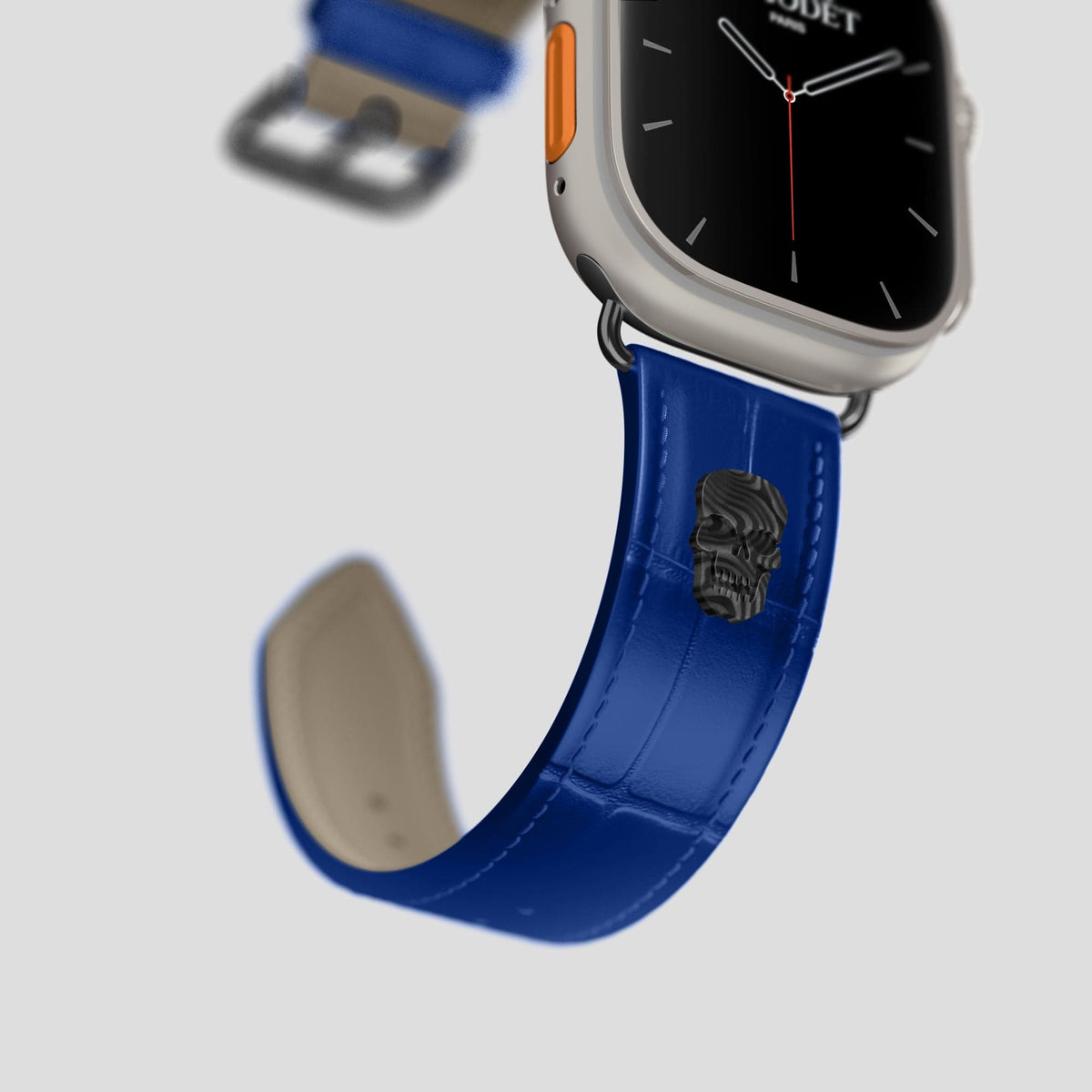 Royal Blue Apple Watch Ultra Classic Strap with Carbon Skull Alligator with Black Metal -4 | Royal-Blue-Black