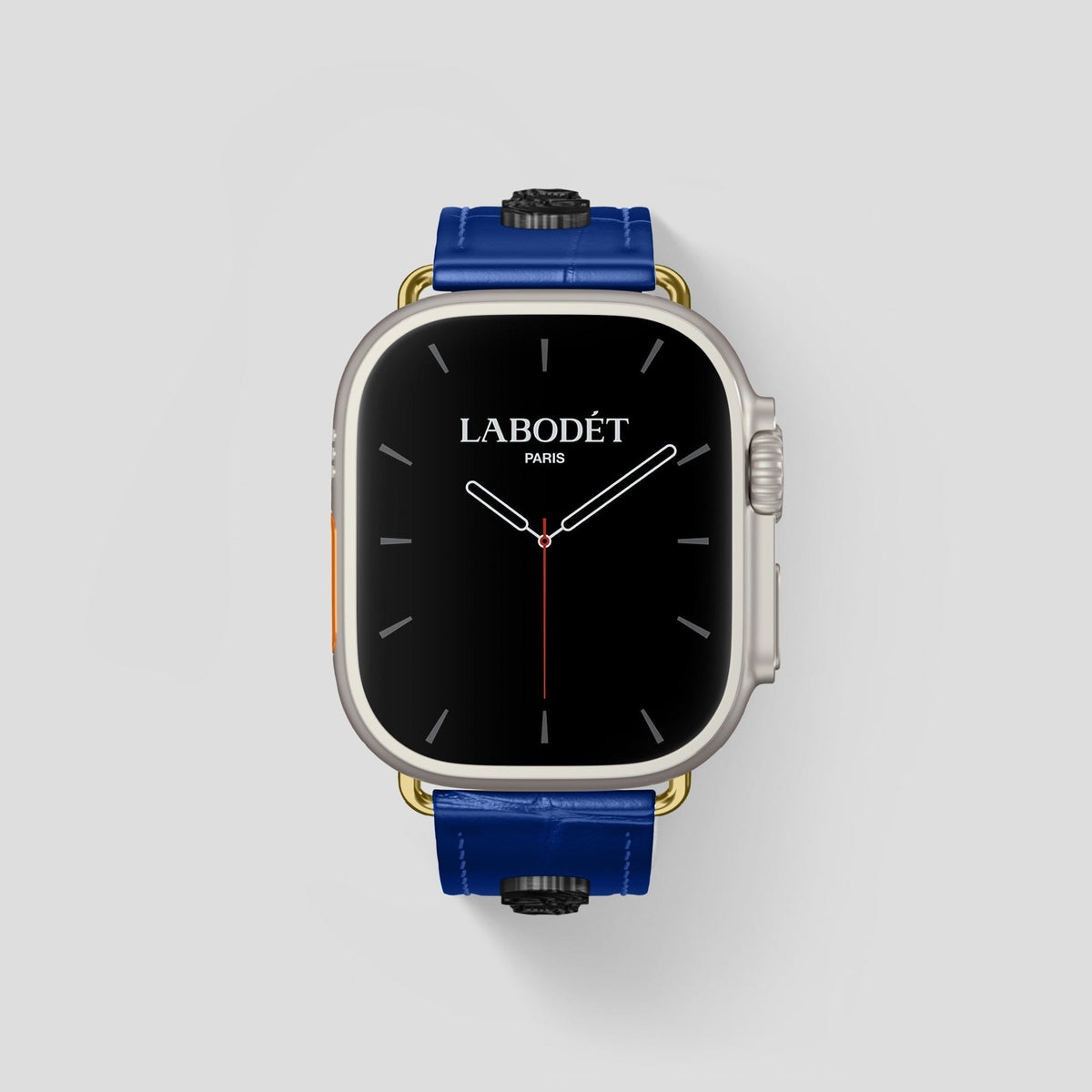 Royal Blue Apple Watch Ultra Classic Strap with Carbon Skull Alligator with Gold Metal -2 | Royal-Blue-Gold