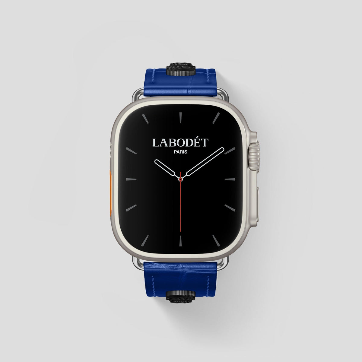 Royal Blue Apple Watch Ultra Classic Strap with Carbon Skull Alligator with Steel Metal -2 | Royal-Blue-Steel