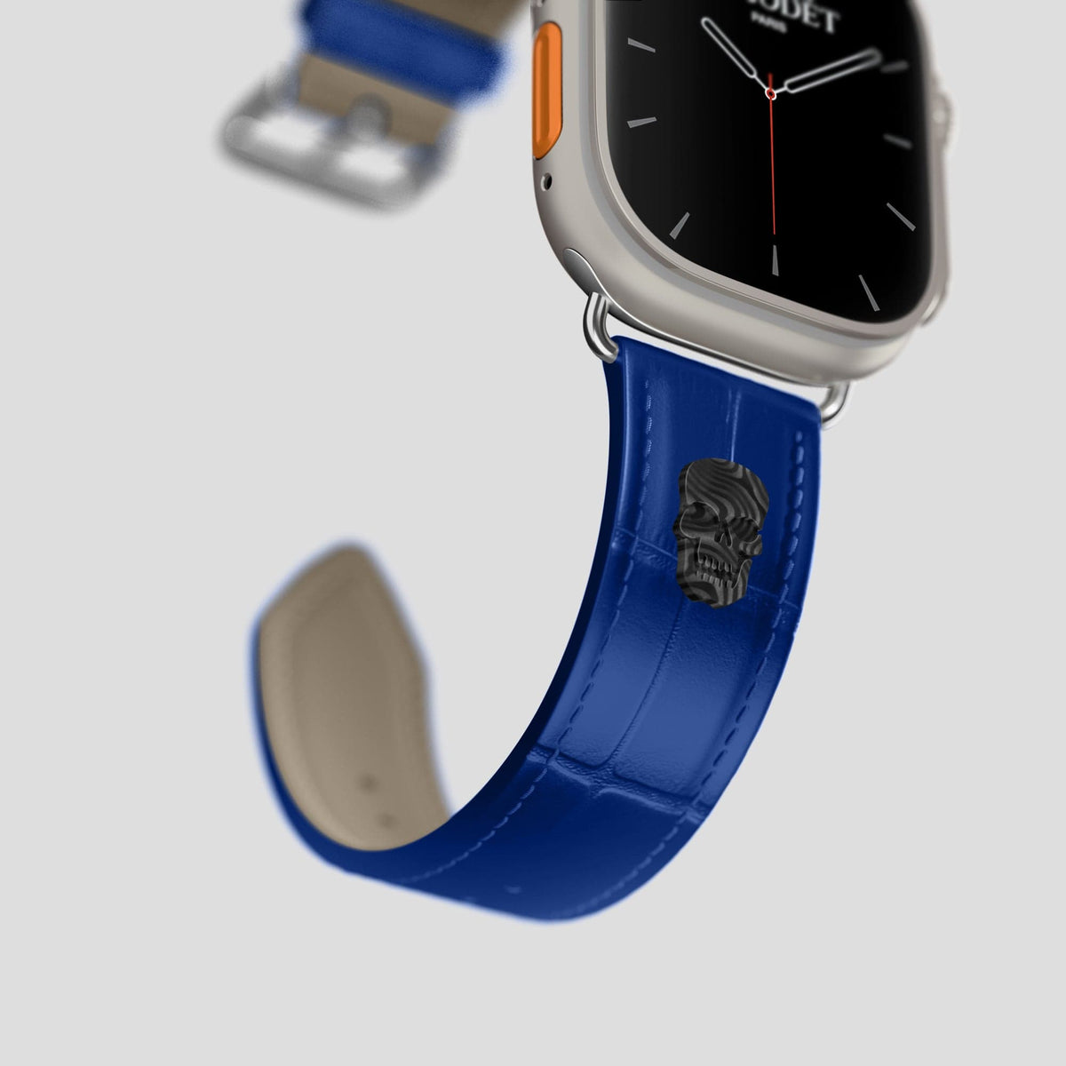 Royal Blue Apple Watch Ultra Classic Strap with Carbon Skull Alligator with Steel Metal -4 | Royal-Blue-Steel